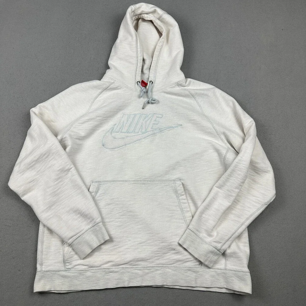 Nike Hoodie Men Extra Large Beige Solid Spell Out Pullover Sweatshirt Swoosh XL